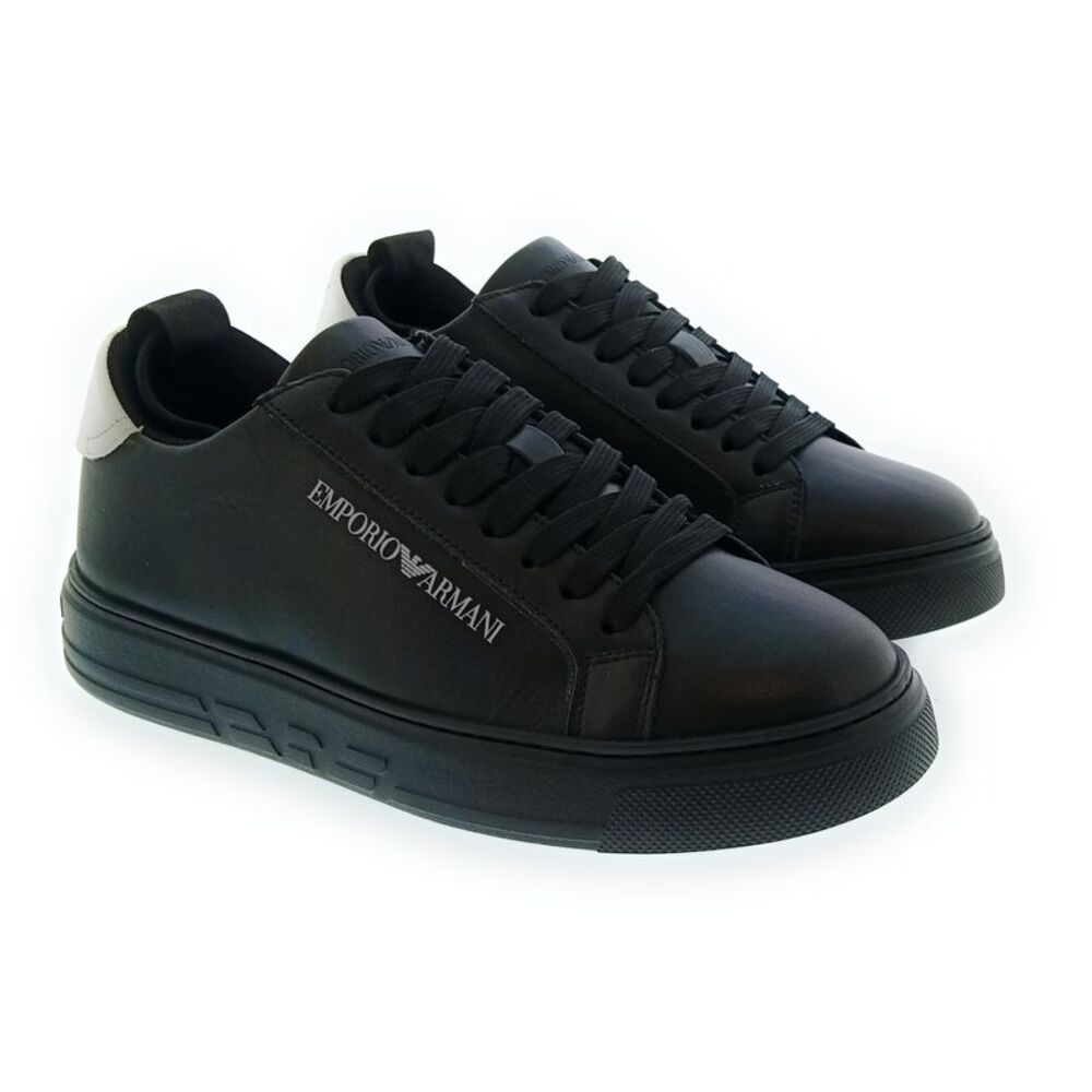 Emporio Armani Men's Black White Logo Low-Top Sneakers